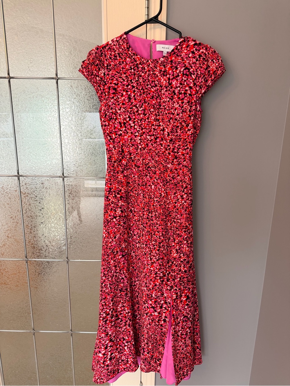 Reiss Pink Floral Cap-Sleeve Maxi Dress